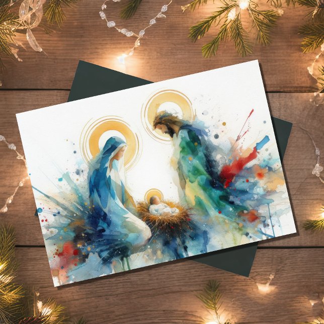 Watercolor Abstract Nativity Scene Holiday Card (Creator Uploaded)