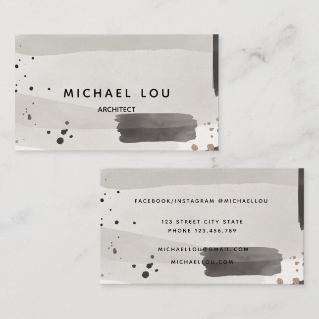 Watercolor Abstract Neutral Grey Business Card (Front/Back)