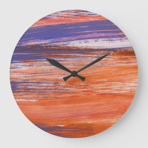 Watercolor Abstract: Orange Blue Blend Large Clock