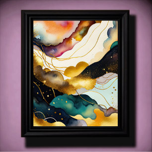 Watercolor Abstract Organic Painting Gold 4:5 Poster