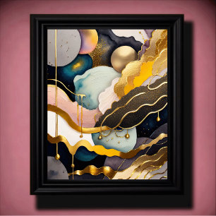 Watercolor Abstract Organic Painting Gold 4:5 Poster