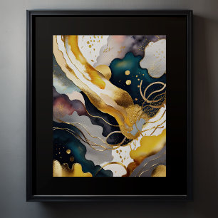 Watercolor Abstract Organic Painting Gold 4:5 Poster