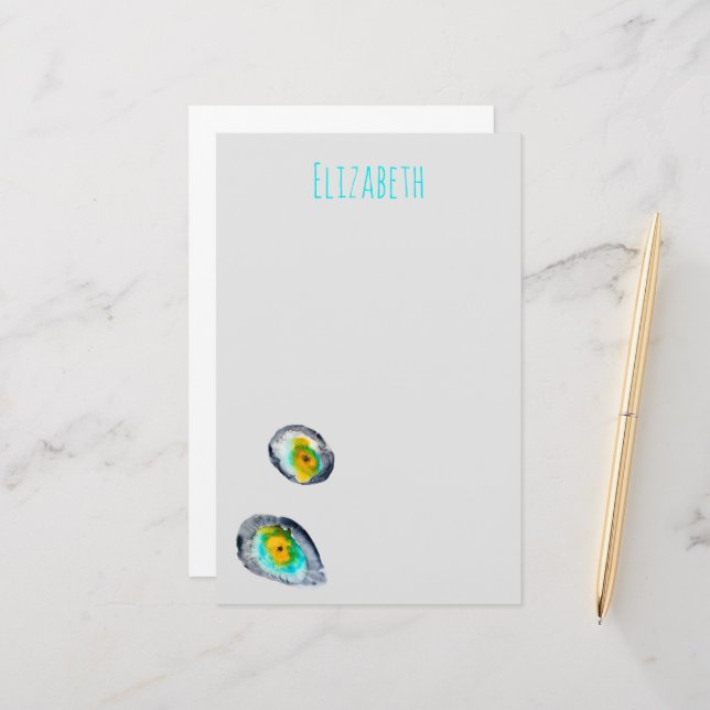 watercolor abstract oyster shells stationery (Front/Back In Situ)