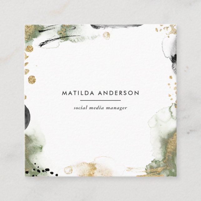 Watercolor abstract painted modern square business card (Front)