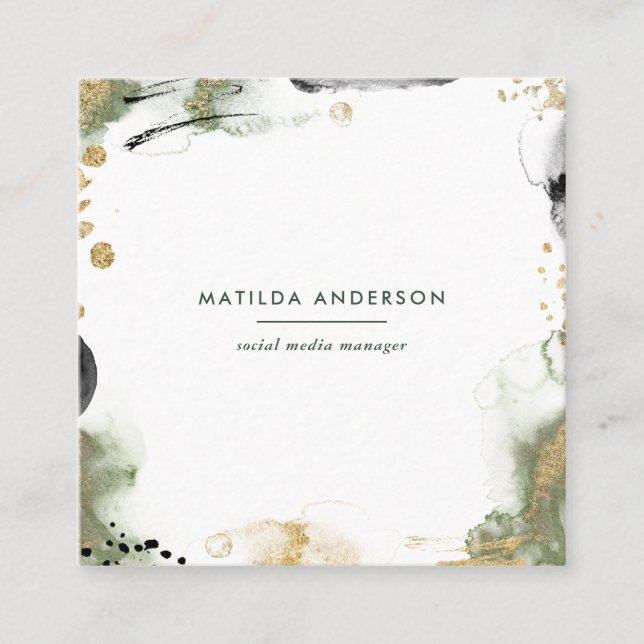 Watercolor abstract painted modern square business card (Front)
