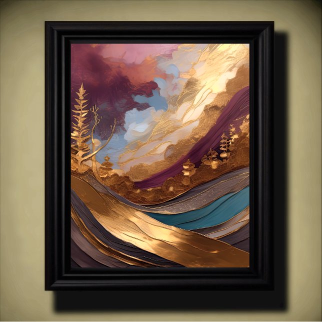Watercolor Abstract Painting Gold Purple Blue Poster (Creator Uploaded)