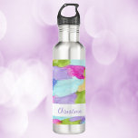 Watercolor Abstract Personalise Green Blue Purple 710 Ml Water Bottle<br><div class="desc">Are you looking for a pretty water bottle that you can personalise?  This water bottle has pink,  green,  purple,  and yellow blobs.  The name can be changed and customised to fit your needs!</div>