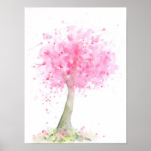 Watercolor Abstract Pink Cherry Tree Poster
