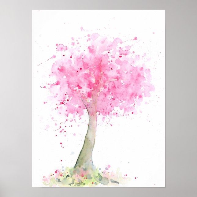Watercolor Abstract Pink Cherry Tree Poster (Front)