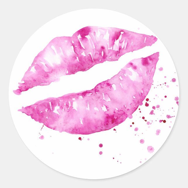Watercolor abstract pink lips classic round sticker (Front)