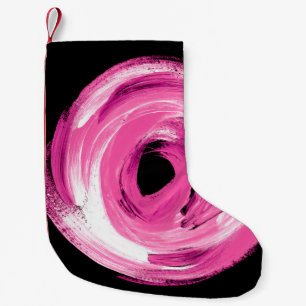 Watercolor abstract pink swirl small christmas stocking