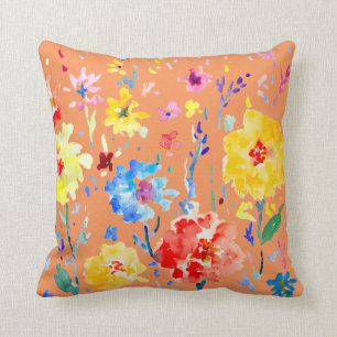 Watercolor Abstract poppy Pillow orange background