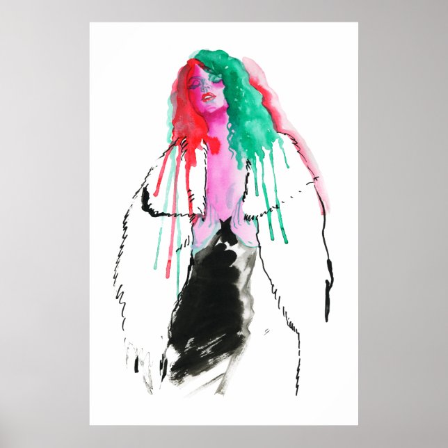 Watercolor abstract portrait of young woman, poster (Front)