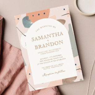 Watercolor Abstract Romantic Peachy Gold Wedding Invitation