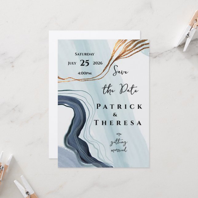  Watercolor Abstract Save the Date Announcement  (Front/Back In Situ)