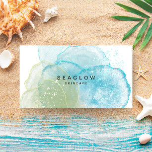 Watercolor Abstract Sea Blue Green Coastal Business Card
