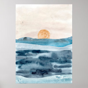 Watercolor abstract sea landscape Modern art ocean Poster