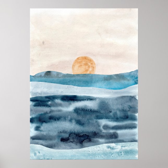 Watercolor abstract sea landscape Modern art ocean Poster (Front)
