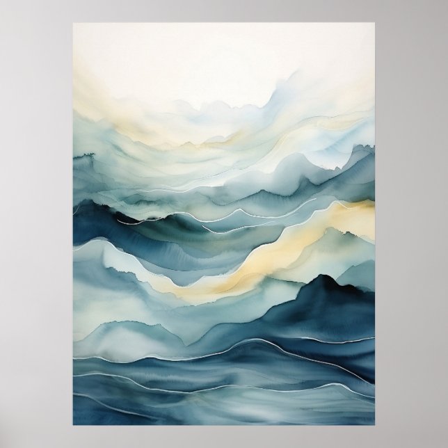 Watercolor abstract, Sea, Waves, Lines Poster (Front)