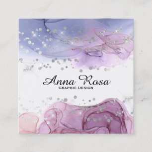 *~* Watercolor Abstract Silver Glitter Modern Art Square Business Card