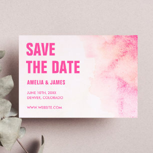 Watercolor Abstract Vibrant Pink Bold Typography Save The Date