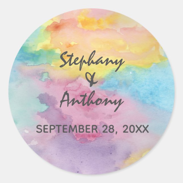 Watercolor Abstract Whimsical Colourful Fun Classic Round Sticker (Front)