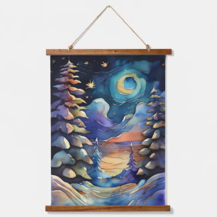 Watercolor Abstract Winter Scene Christmas Hanging Tapestry