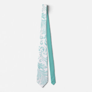 Watercolor Acanthus Leaves Aqua Blue Green Tie