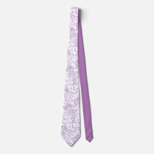 Watercolor Acanthus Leaves Lilac Purple White Tie (Front)