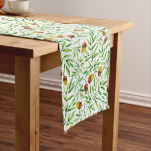 Watercolor Acorns and Leaves Nature Pattern Short Table Runner