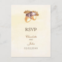 watercolor acorns oak leaves fall wedding rsvp