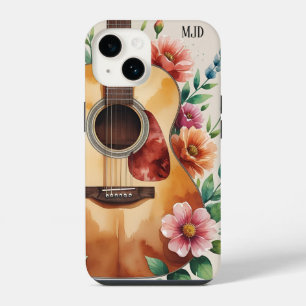 Watercolor Acoustic Guitar Floral iPhone 14 Case