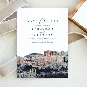Watercolor Acropolis of Athens Save the Date Invitation
