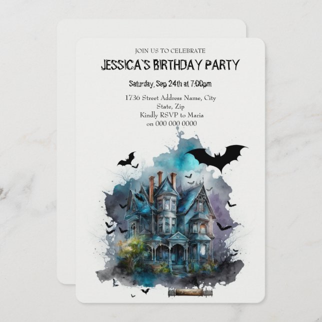 Watercolor adams family house Birthday Invitation (Front/Back)