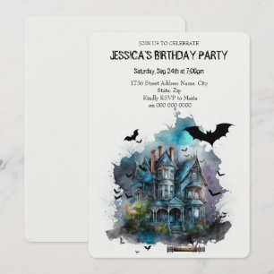 Watercolor adams family house Birthday Invitation