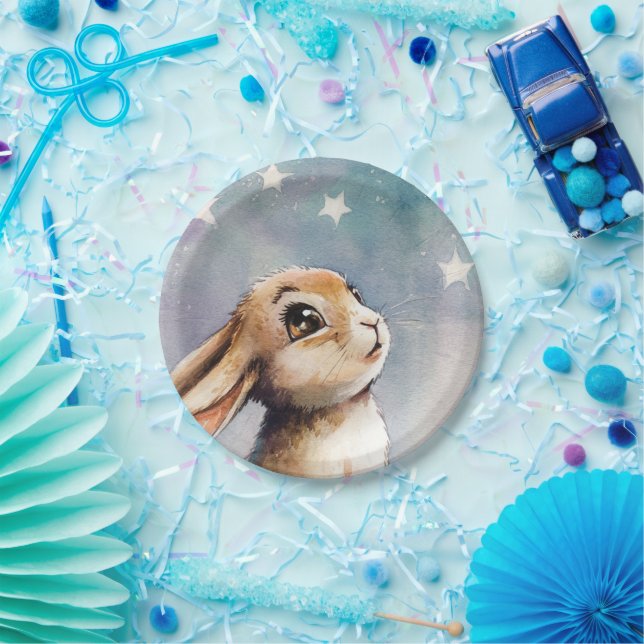 Watercolor adorable bunny rabbit paper plate (Party)