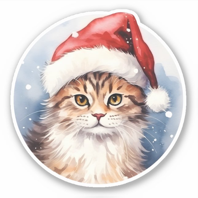 Watercolor Adorable Christmas Cat Beautiful Art (Front)