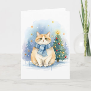 Watercolor Adorable Orange Tabby Holiday Greeting Card