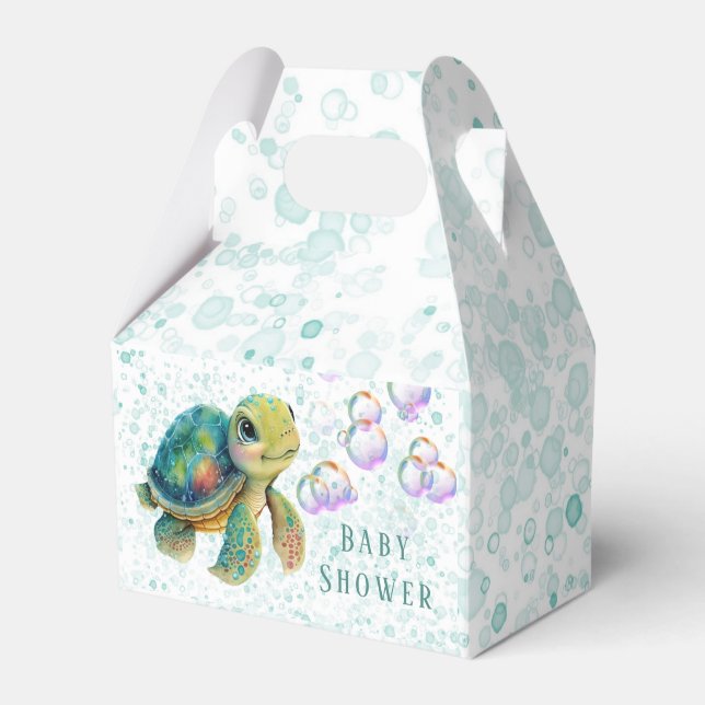 Watercolor Adorable Turtle Bubbles Baby Shower Favour Box (Front Side)