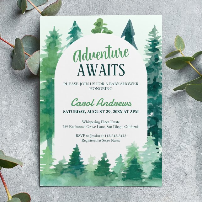 Watercolor Adventure Awaits Baby Shower Invitation (Creator Uploaded)