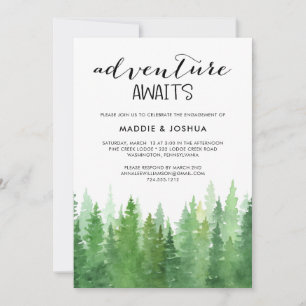 Watercolor Adventure Awaits Forest Engagement  Invitation