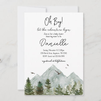 Watercolor Adventure Forest Baby Shower Invitation