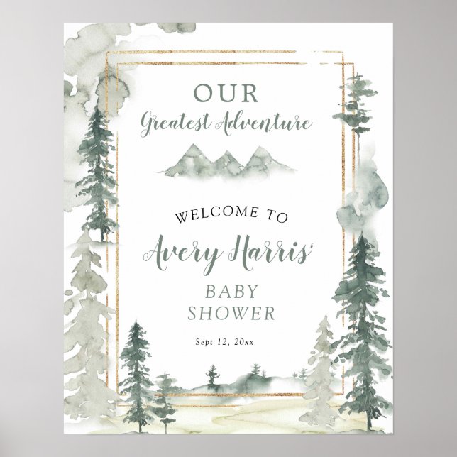 Watercolor Adventure Forest Pine Tree Welcome Sign (Front)