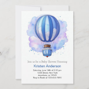 Watercolor Adventure Hot Air Balloon Baby Shower Invitation