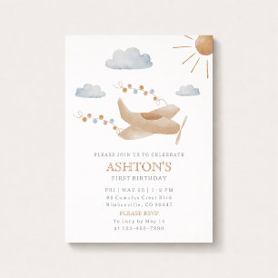 Watercolor Aeroplane 1st Birthday Invitation