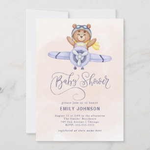 Watercolor Aeroplane Baby Shower Invitation