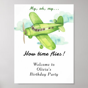 Watercolor Aeroplane Kids Birthday Poster