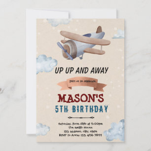 Watercolor aeroplane party invitation