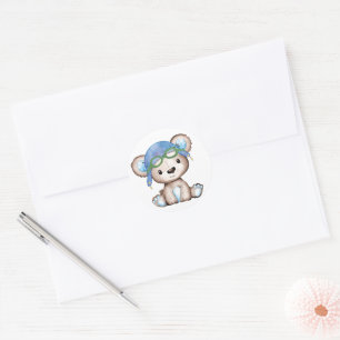 Watercolor Aeroplane Pilot Teddy Bear Envelope Classic Round Sticker