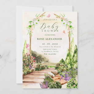 Watercolor aesthetic floral garden baby shower invitation